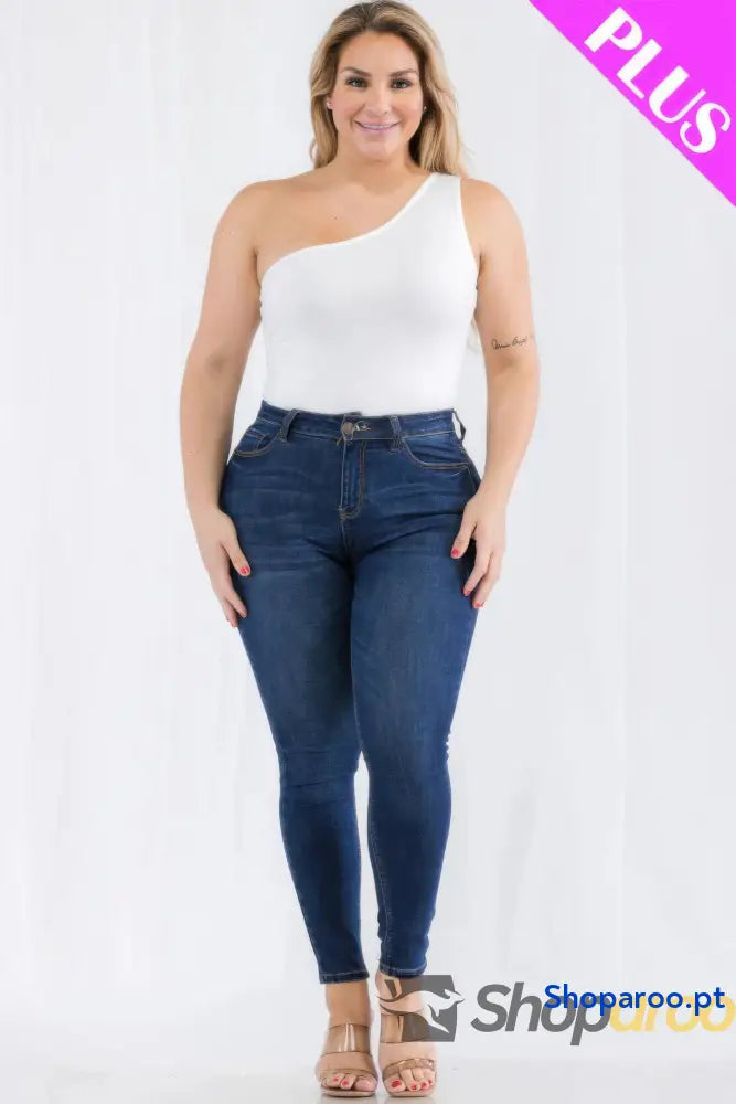 Body Plus Size Elegante de Um Ombro Só Branco