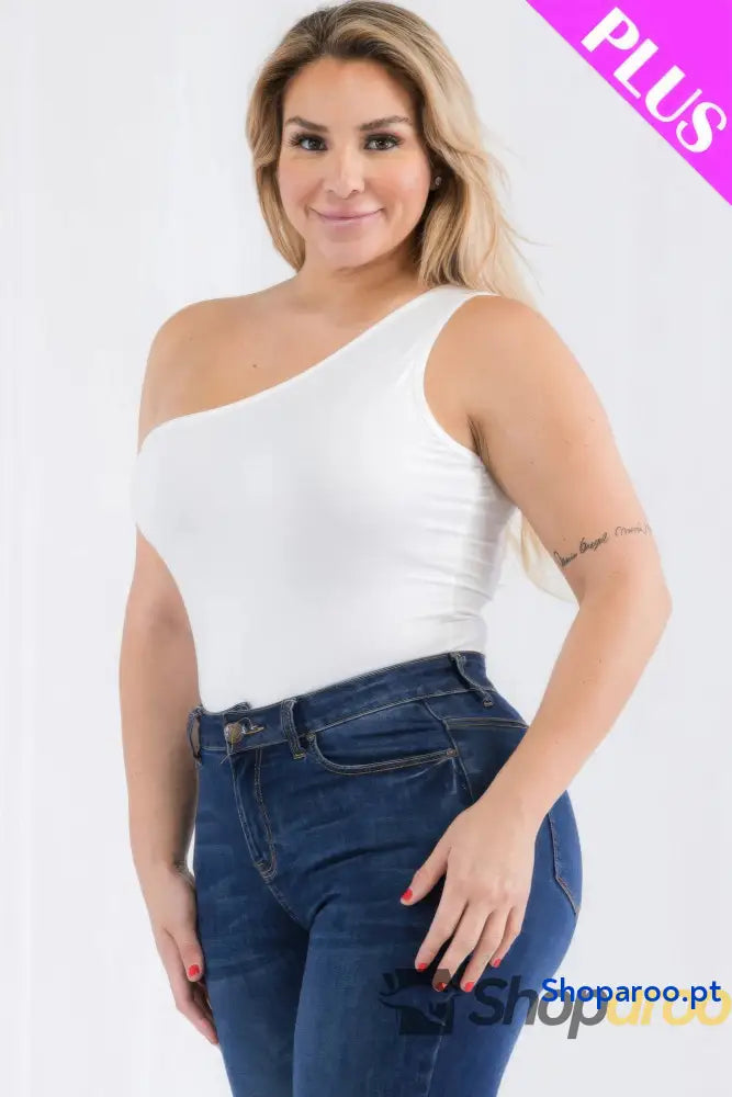 Body Plus Size Elegante de Um Ombro Só Branco
