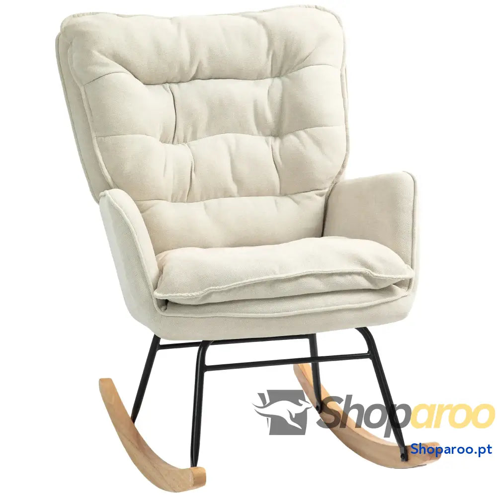 Poltrona Baloiço Estofada em Chenilla com Pés de Madeira Faia e Apoio para os Braços Lactância 71x98,5x97 cm Bege