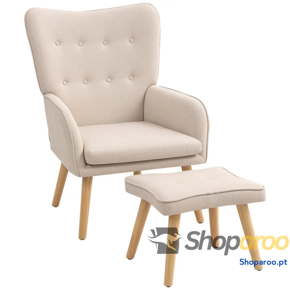 Poltrona com Apoio para Pés de Leitura Capitonê Madeira e Revestimento em Linho 70x72x94 cm Verde Escuro