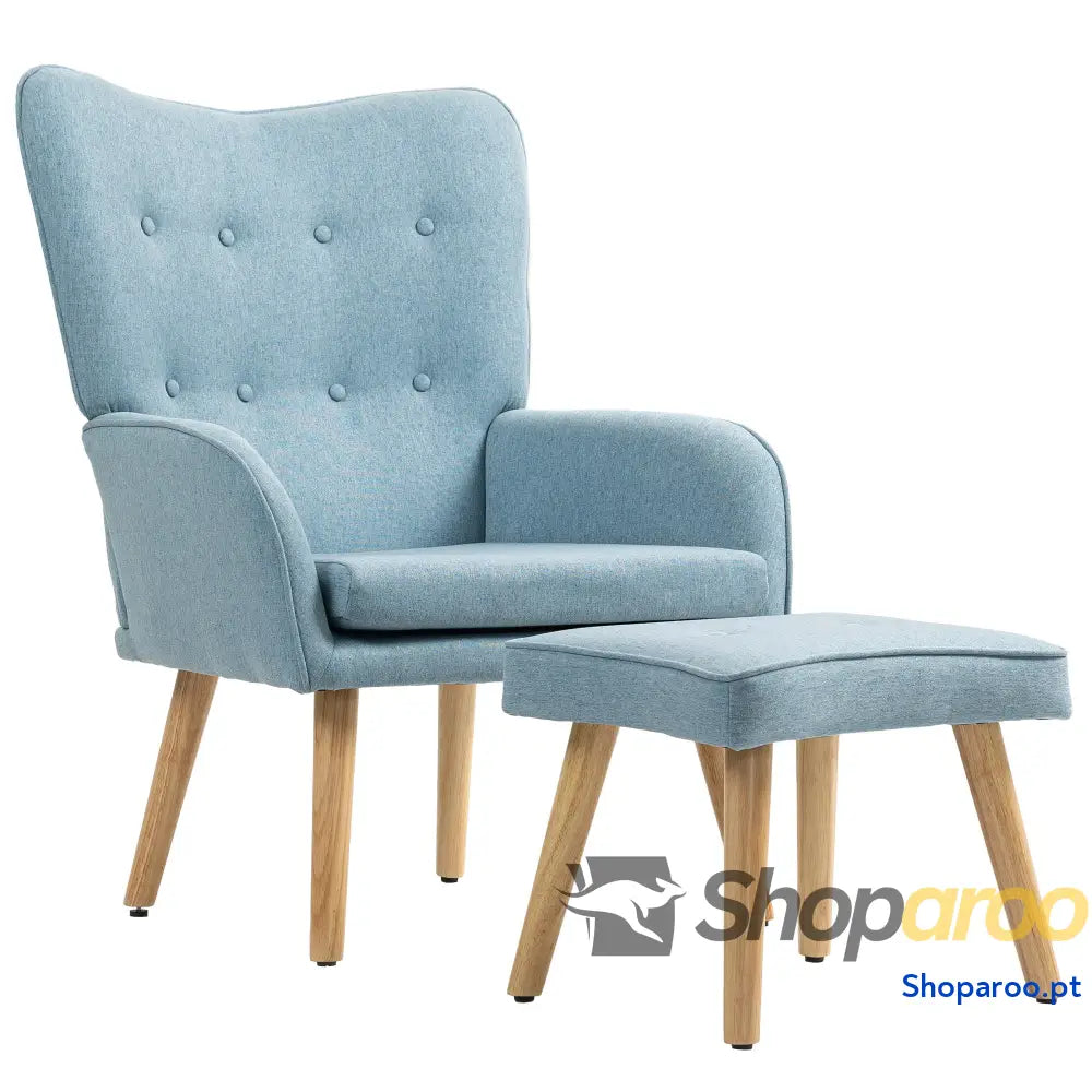 Poltrona com Apoio para Pés de Leitura Capitonê Madeira e Revestimento em Linho 70x72x94 cm Verde Escuro