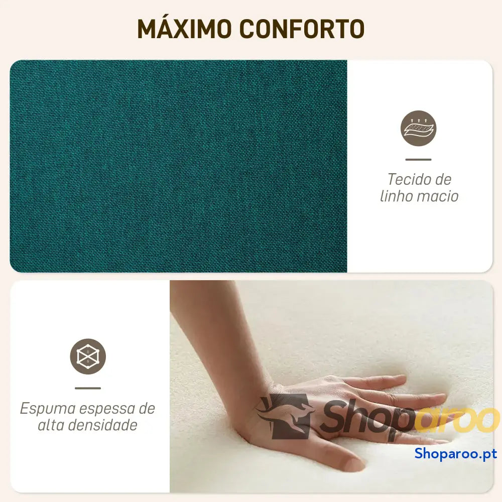 Poltrona com Apoio para Pés de Leitura Capitonê Madeira e Revestimento em Linho 70x72x94 cm Verde Escuro