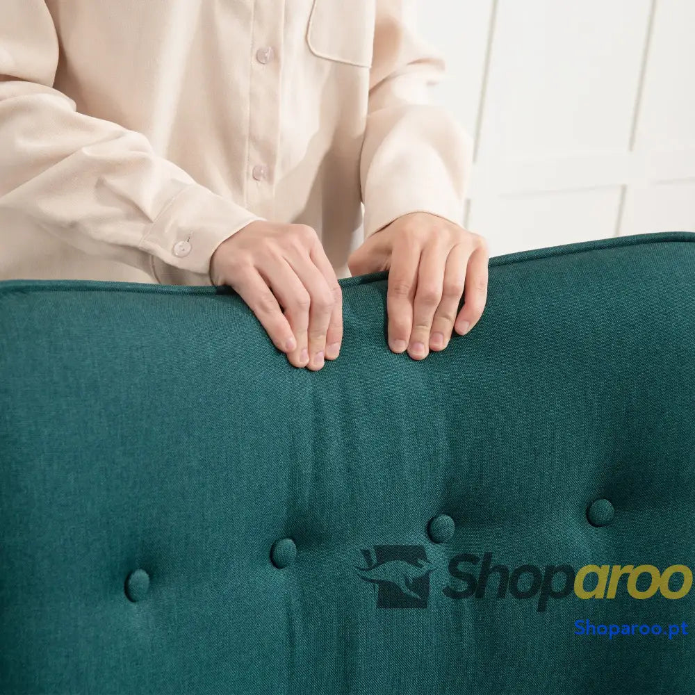 Poltrona com Apoio para Pés de Leitura Capitonê Madeira e Revestimento em Linho 70x72x94 cm Verde Escuro