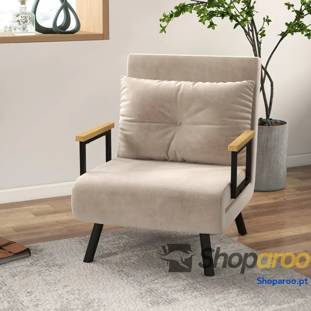 Poltrona Convertível em Cama 3 1 com Encosto Ajustável 5 Níveis 63x73x81 cm Bege