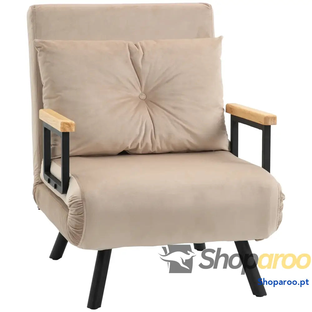 Poltrona Convertível em Cama 3 1 com Encosto Ajustável 5 Níveis 63x73x81 cm Bege