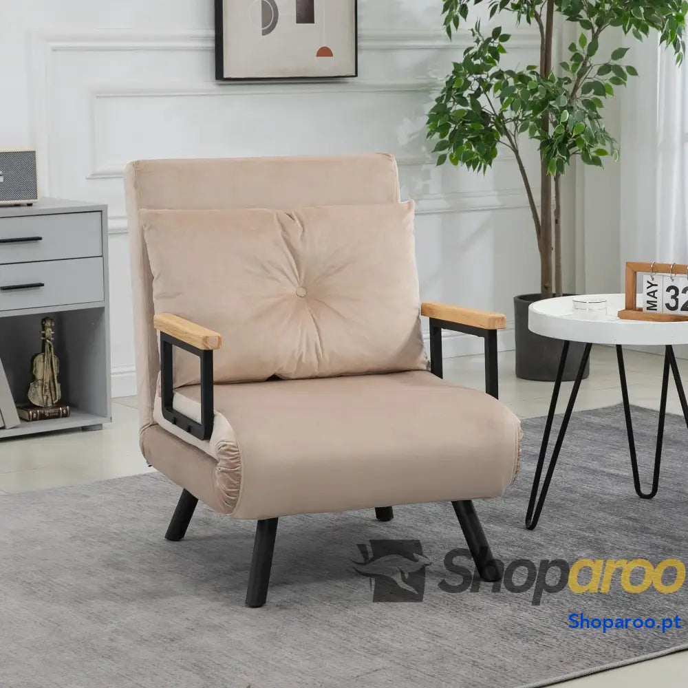 Poltrona Convertível em Cama 3 1 com Encosto Ajustável 5 Níveis 63x73x81 cm Bege