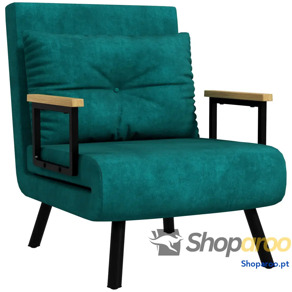 Poltrona Convertível em Cama Dobrável com Encosto Ajustável 5 Níveis e Almofada Acolchoada Carga 120 kg 63x73x81 cm
