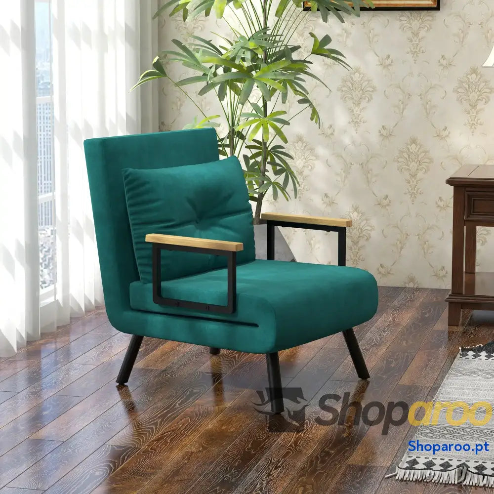 Poltrona Convertível em Cama Dobrável com Encosto Ajustável 5 Níveis e Almofada Acolchoada Carga 120 kg 63x73x81 cm