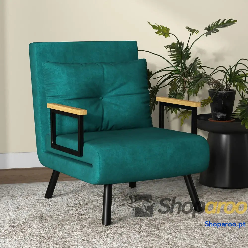 Poltrona Convertível em Cama Dobrável com Encosto Ajustável 5 Níveis e Almofada Acolchoada Carga 120 kg 63x73x81 cm