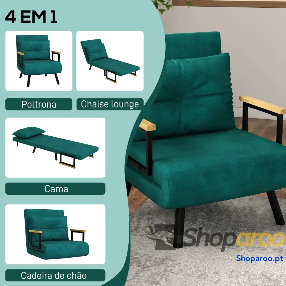 Poltrona Convertível em Cama Dobrável com Encosto Ajustável 5 Níveis e Almofada Acolchoada Carga 120 kg 63x73x81 cm