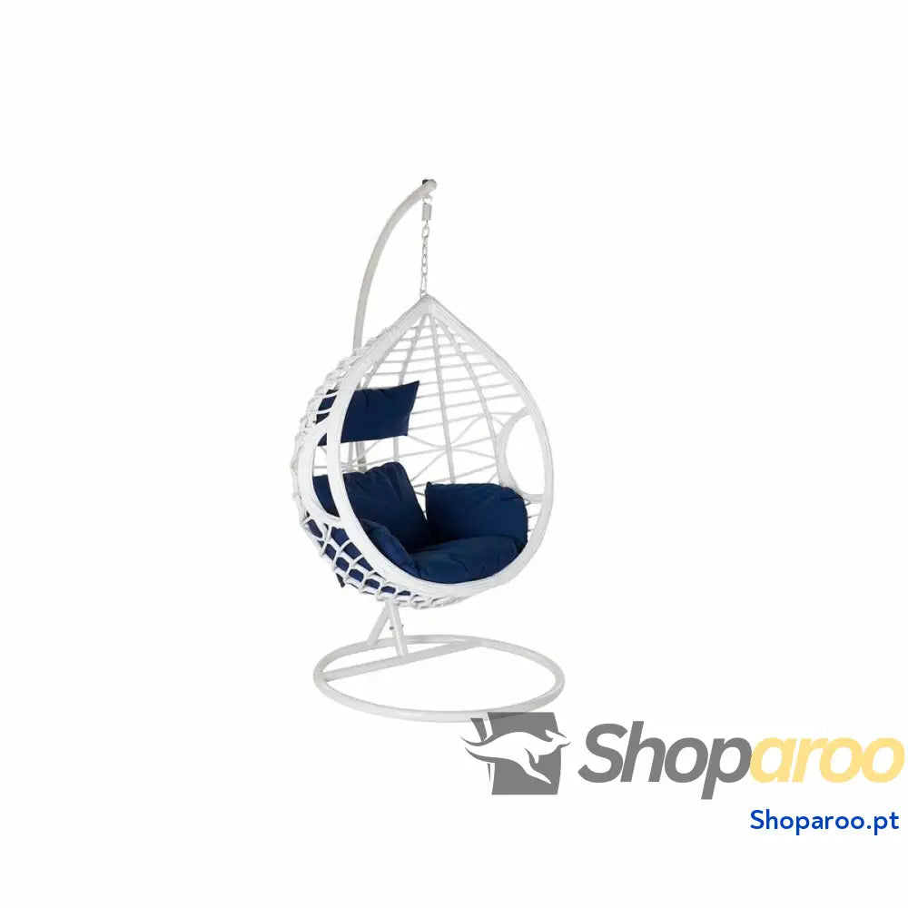 Poltrona de jardim suspensa DKD Home Decor Azul Marinho Branco Alumínio Rotim sintético 90 x 70 x 110 cm (107 x 107 x 198 cm)