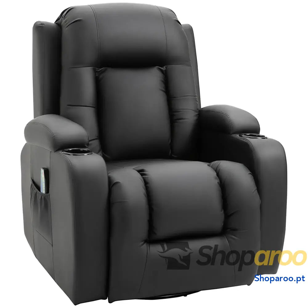 Poltrona de Massagem Reclinável até 150° com 8 Pontos por Vibração Função Aquecimento 85x94x104 cm Preto