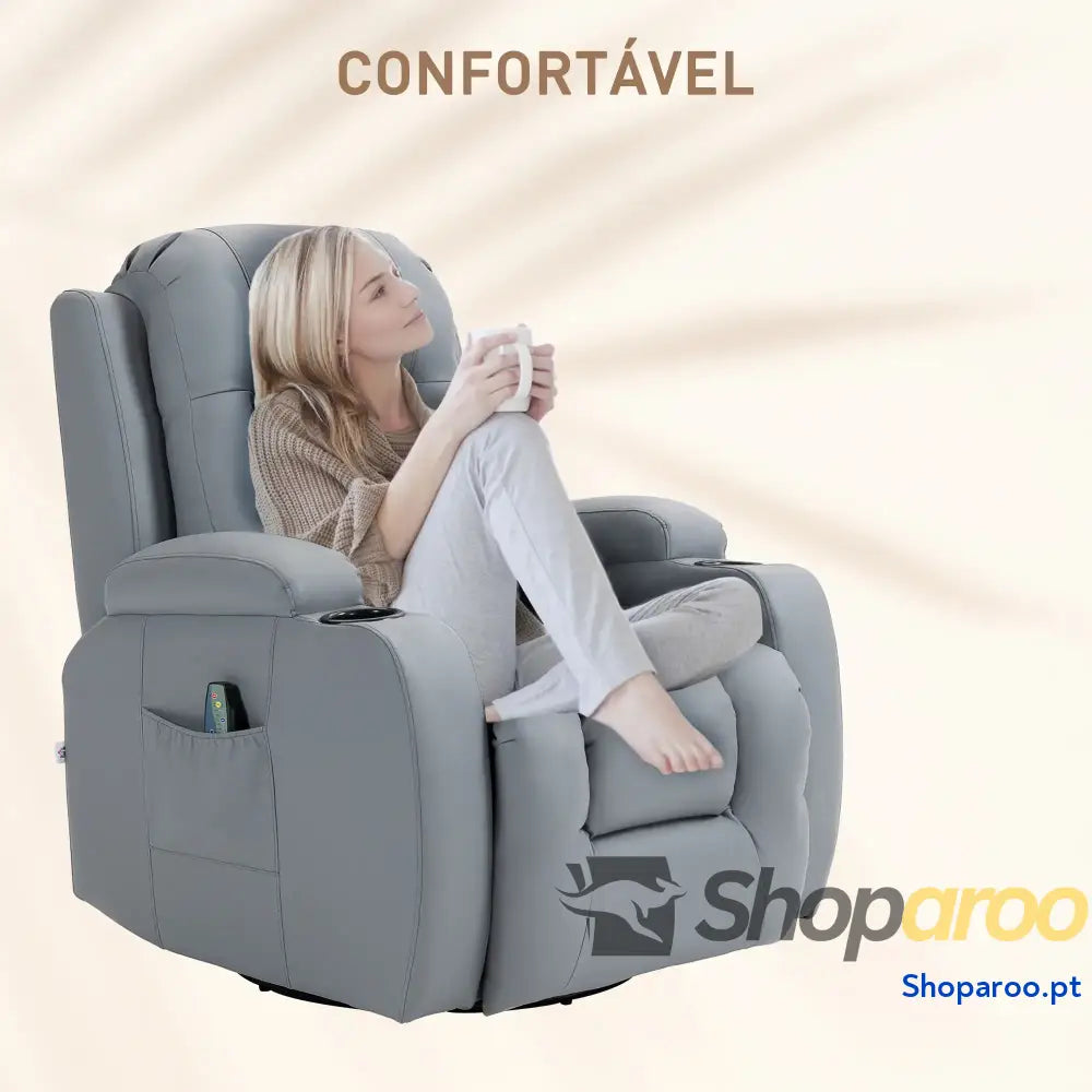 Poltrona de Massagem Reclinável até 150° com 8 Pontos por Vibração Função Aquecimento 85x94x104 cm Cinza