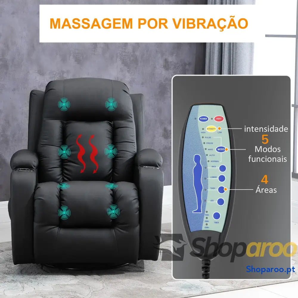 Poltrona de Massagem Reclinável até 150° com 8 Pontos por Vibração Função Aquecimento 85x94x104 cm Preto