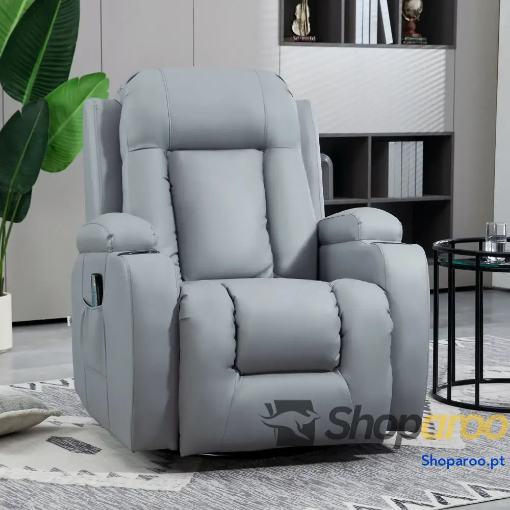 Poltrona de Massagem Reclinável até 150° com 8 Pontos por Vibração Função Aquecimento 85x94x104 cm Cinza