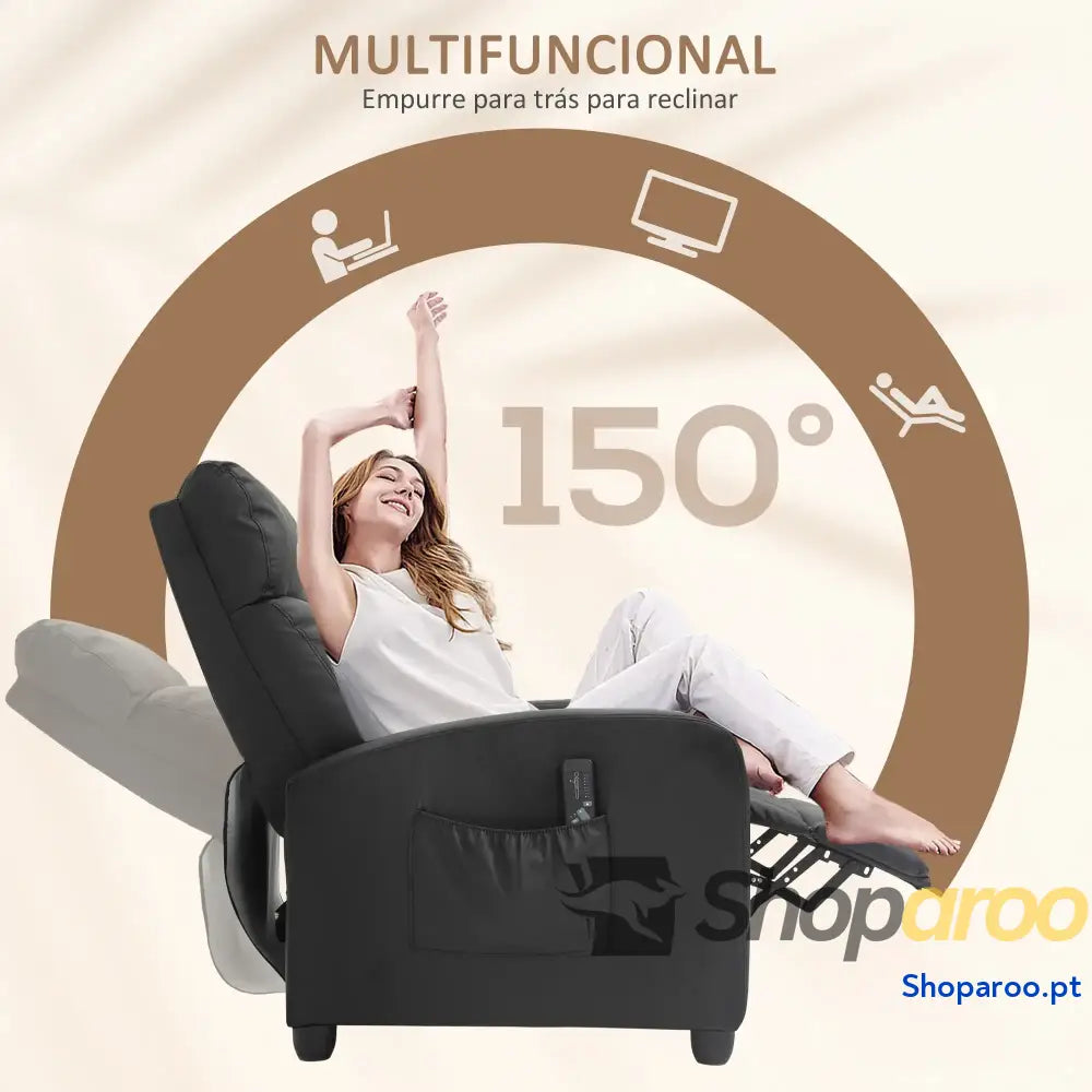Poltrona de Massagem Reclinável com 2 Zonas 8 Programas e 5 Níveis Intensidade 68x88x98 cm Preto