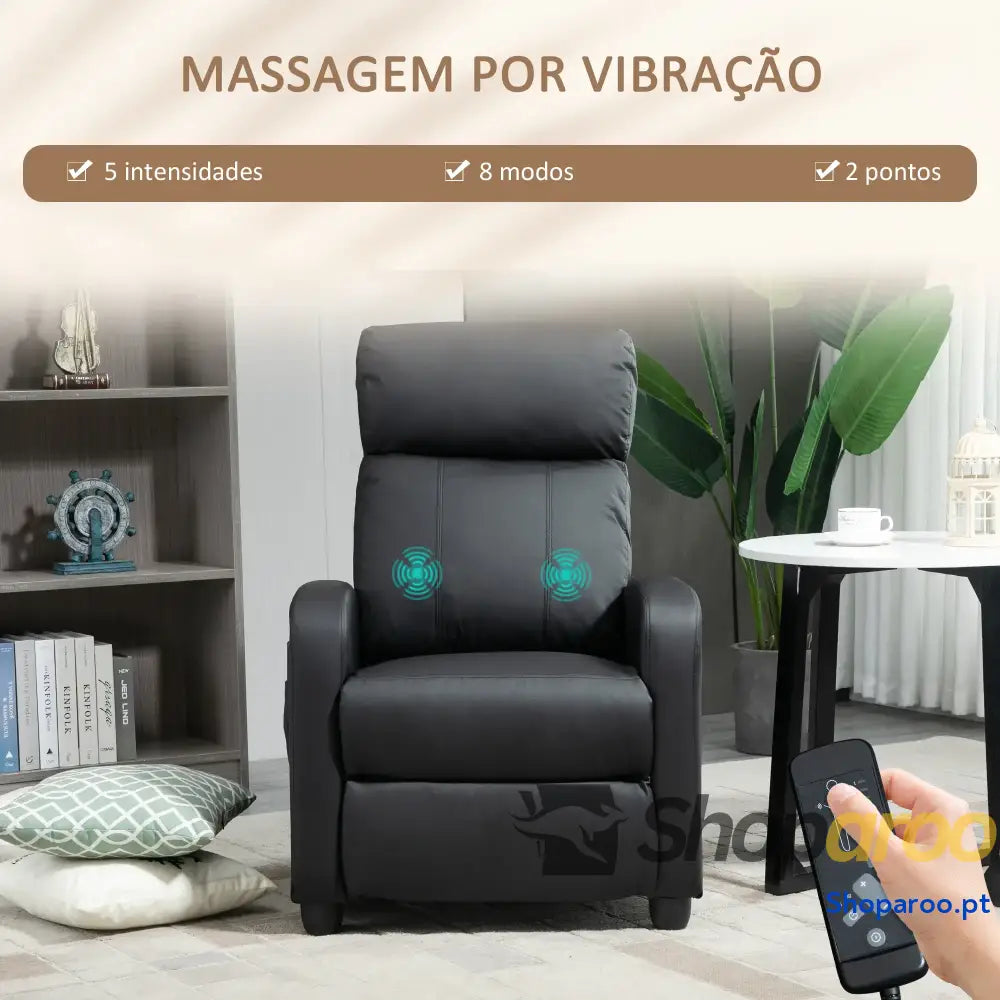 Poltrona de Massagem Reclinável com 2 Zonas 8 Programas e 5 Níveis Intensidade 68x88x98 cm Preto