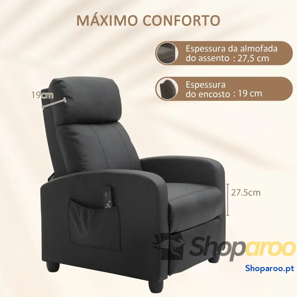 Poltrona de Massagem Reclinável com 2 Zonas 8 Programas e 5 Níveis Intensidade 68x88x98 cm Preto