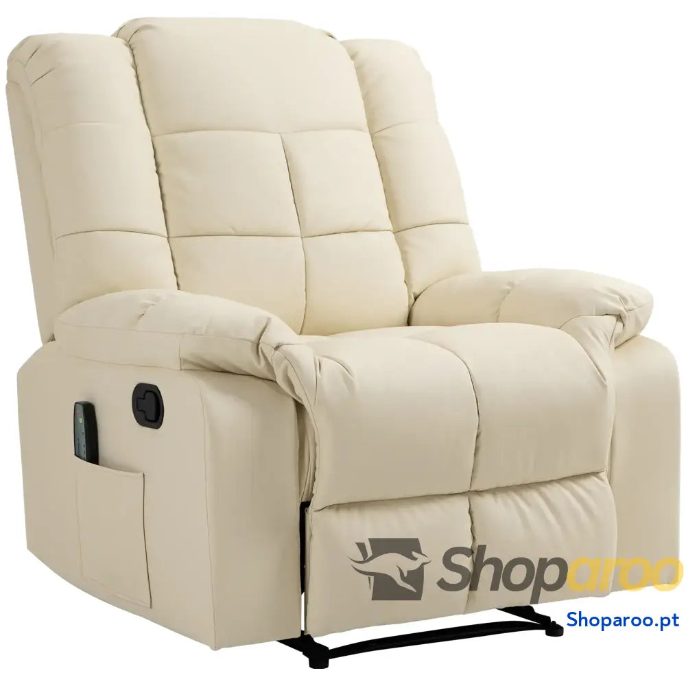 Poltrona de Massagem Relax Reclinável com 8 Pontos Controlo Remoto Estofada em PU 94x99x99 cm Creme
