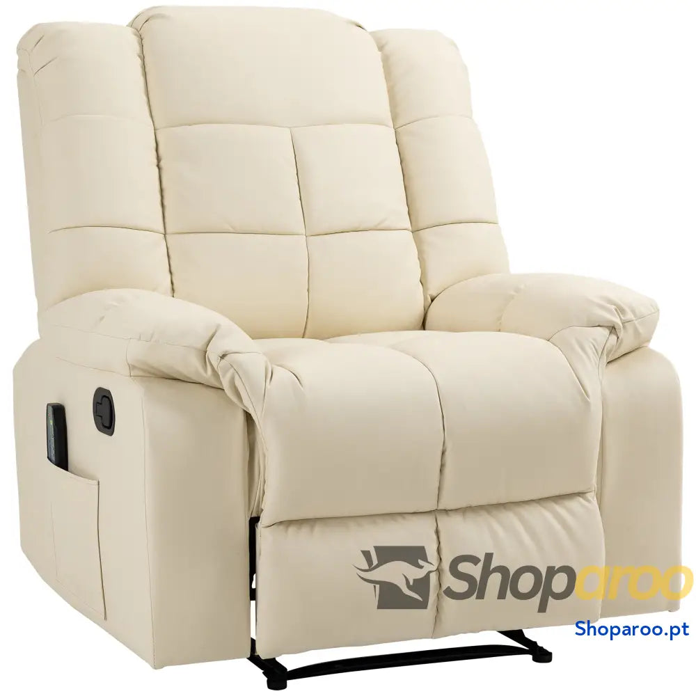 Poltrona de Massagem Relax Reclinável com 8 Pontos Controlo Remoto Estofada em PU 94x99x99 cm Creme