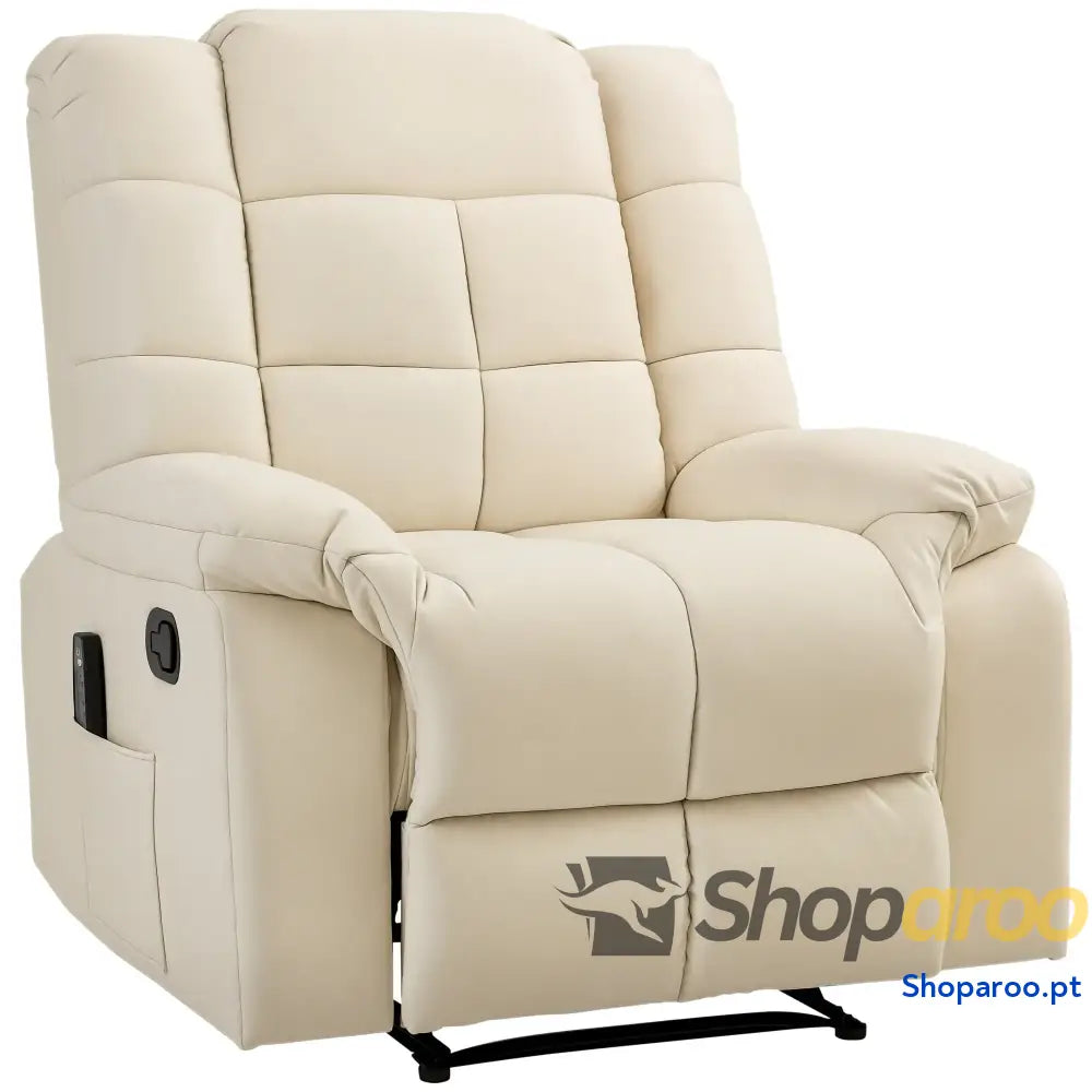 Poltrona de Massagem Relax Reclinável com 8 Pontos Controlo Remoto Estofada em PU 94x99x99 cm Creme