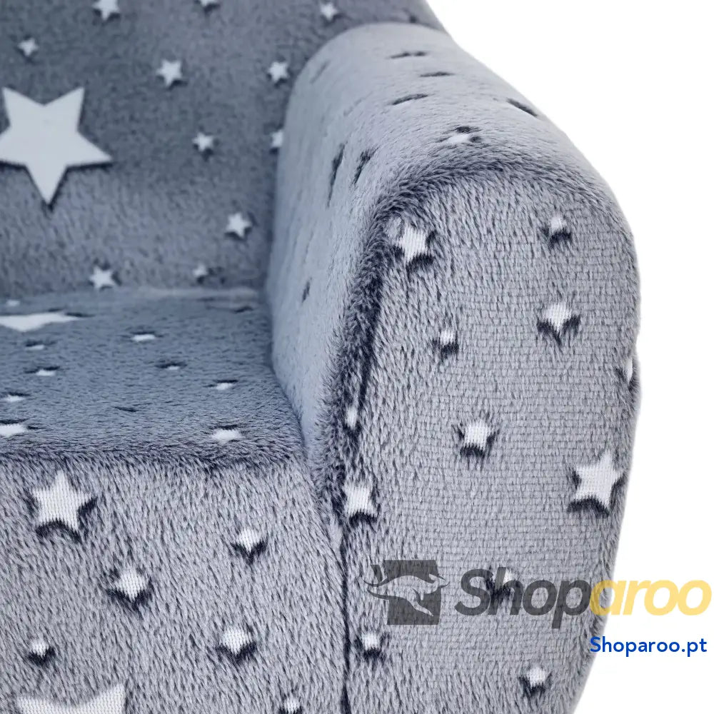 Poltrona para Crianças com Desenho de Estrelas que Brilham no Escuro Tecido Suave Veludo 55x40x55 cm Cinzento