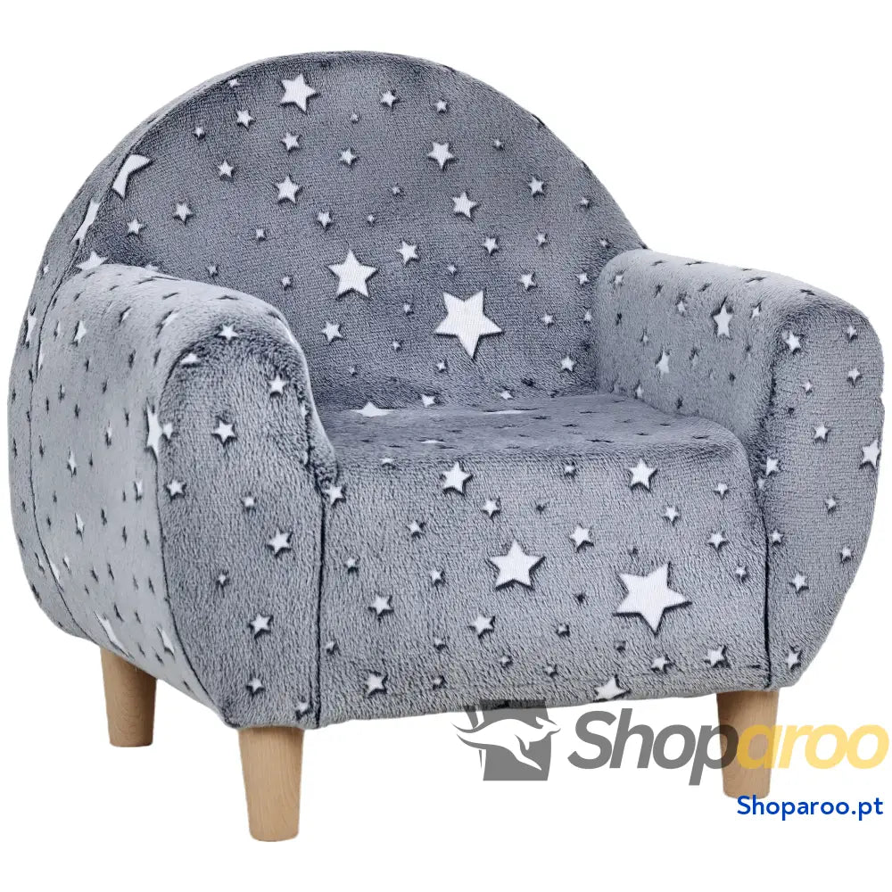 Poltrona para Crianças com Desenho de Estrelas que Brilham no Escuro Tecido Suave Veludo 55x40x55 cm Cinzento