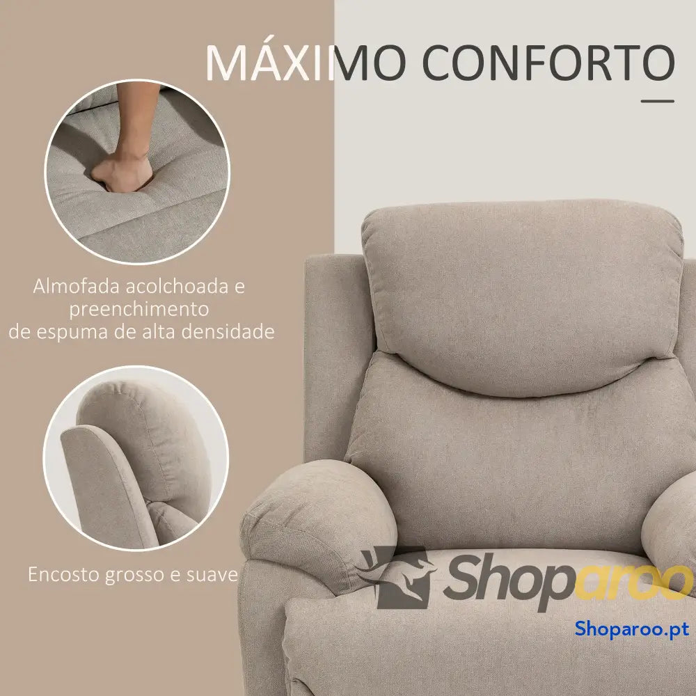 Poltrona Reclinável De Sala de Estar Relax Manual com Apoio para os Pés 93x88x102 cm Bege
