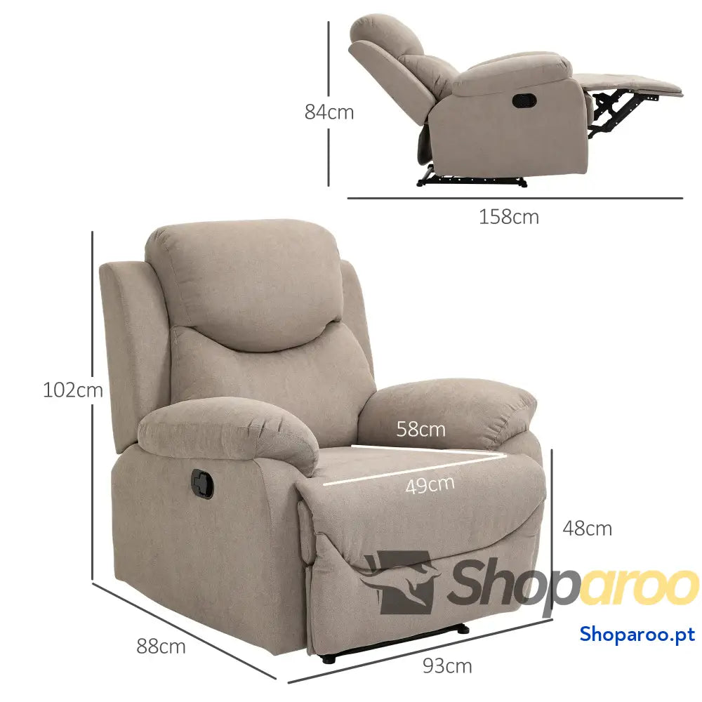 Poltrona Reclinável De Sala de Estar Relax Manual com Apoio para os Pés 93x88x102 cm Bege