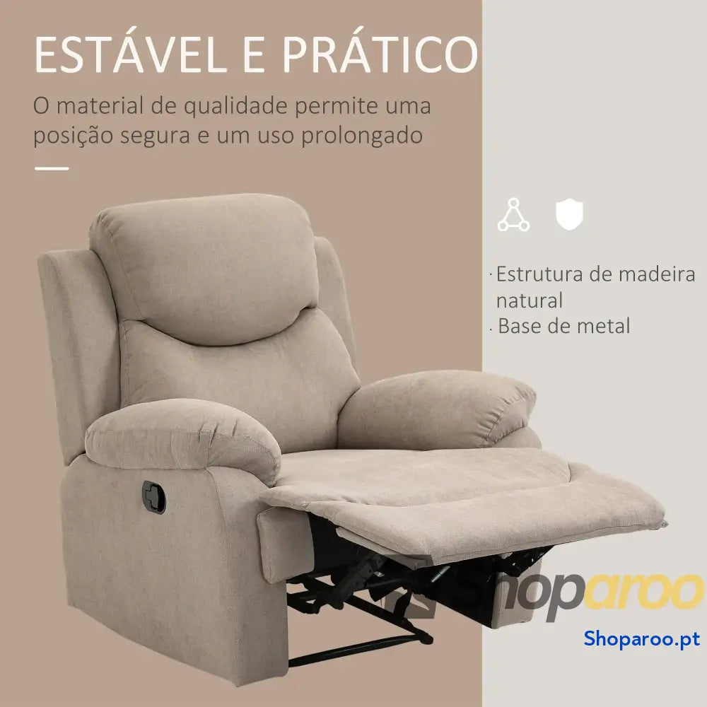 Poltrona Reclinável De Sala de Estar Relax Manual com Apoio para os Pés 93x88x102 cm Bege