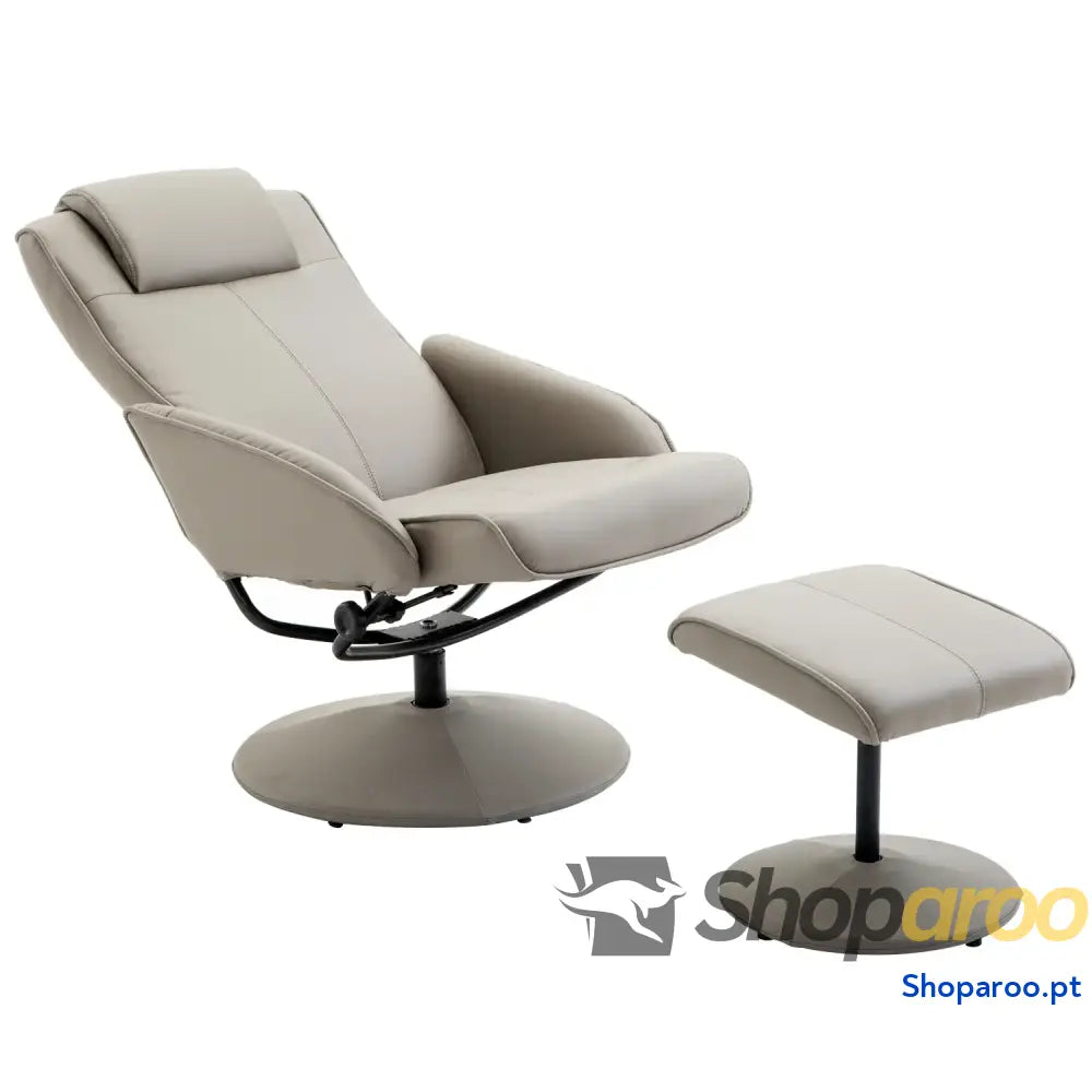 Poltrona Relax Reclinável até 145° com Banco de Apoio para os Pés Giratória 360° Estofada em PU e Estrutura Aço