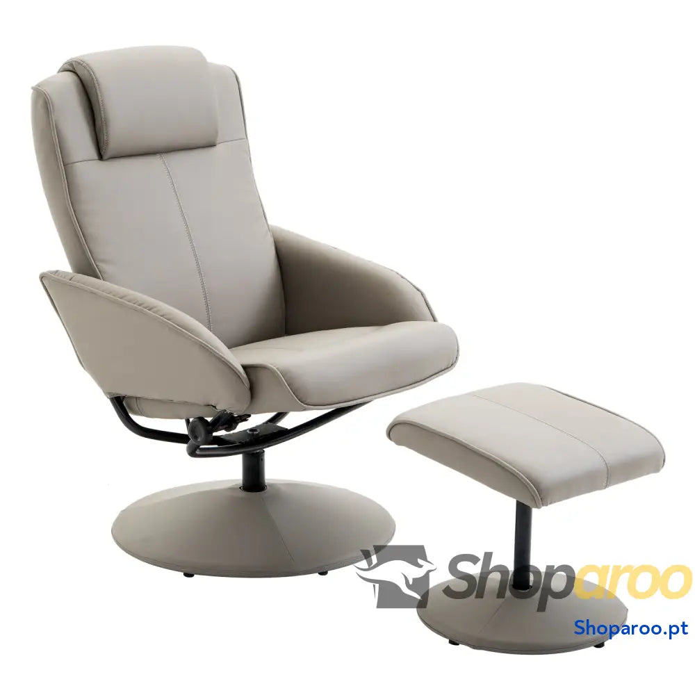 Poltrona Relax Reclinável até 145° com Banco de Apoio para os Pés Giratória 360° Estofada em PU e Estrutura Aço