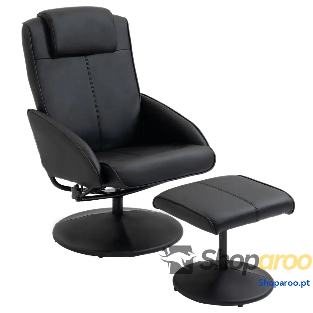 Poltrona Relax Reclinável até 145° com Banco de Apoio para os Pés Giratória 360° Estofada em PU e Estrutura Aço