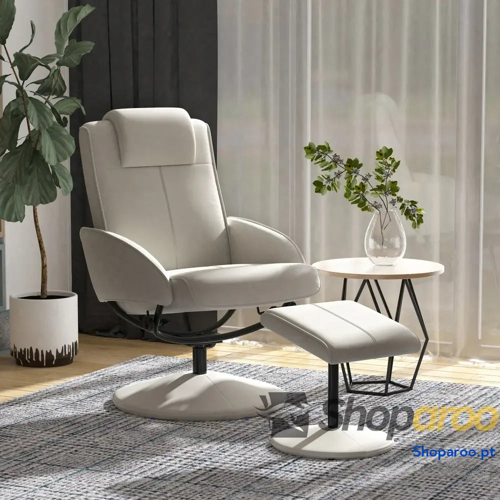 Poltrona Relax Reclinável até 145° com Banco de Apoio para os Pés Giratória 360° Estofada em PU e Estrutura Aço