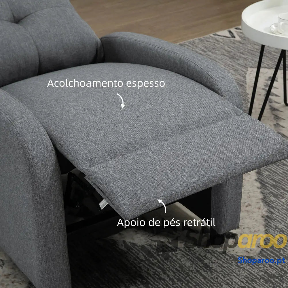 Poltrona Relax Reclinável até 155° Manual Estofado para Pessoas com Altura Inferior 195 cm 67x87x98 Cinza