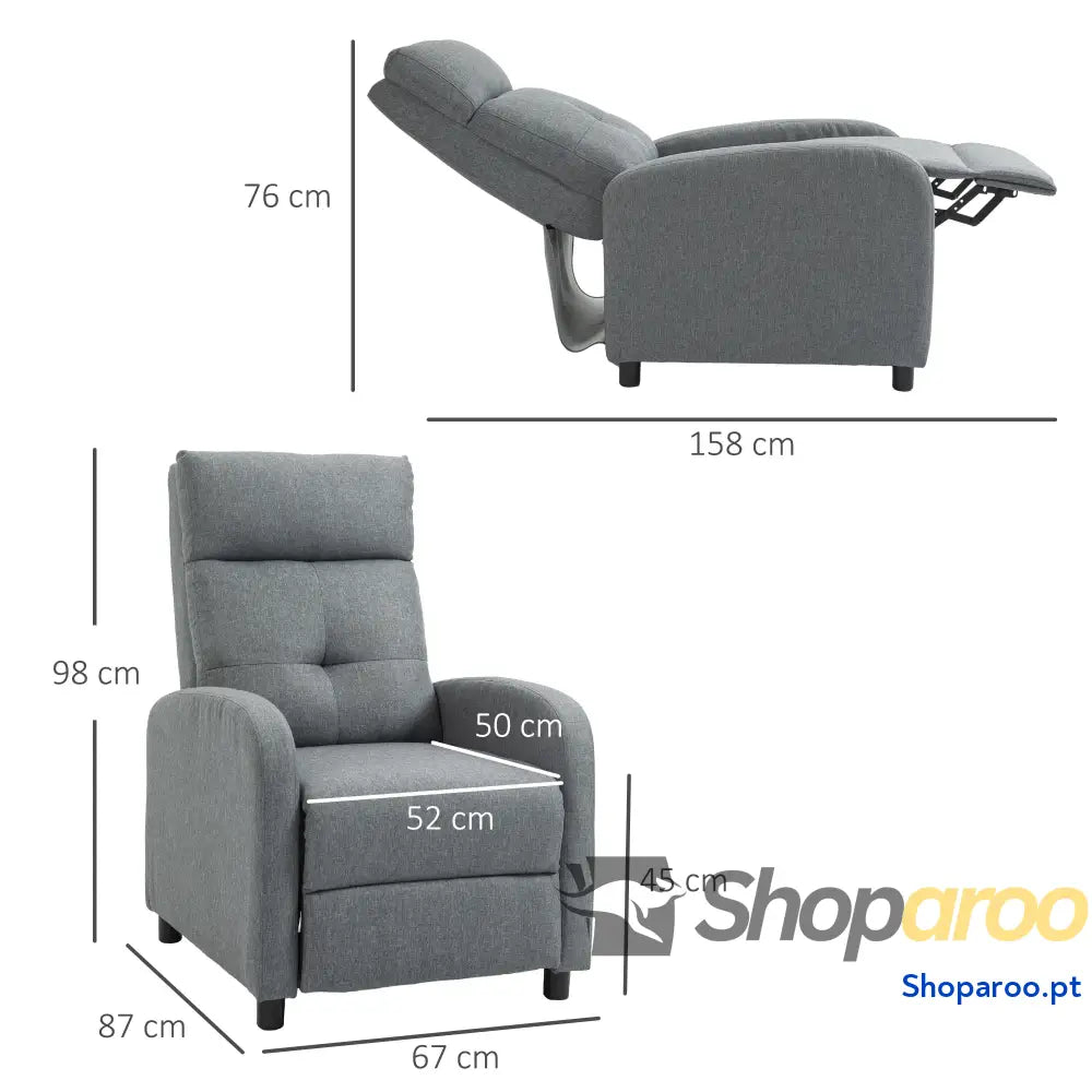 Poltrona Relax Reclinável até 155° Manual Estofado para Pessoas com Altura Inferior 195 cm 67x87x98 Cinza