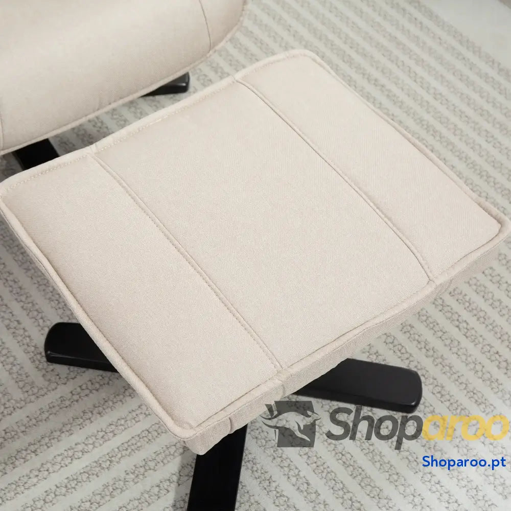 Poltrona Relax Reclinável com Apoio para os Pés Giratória Estofada em Linho e Função Baloiço 67x87x96 cm Bege