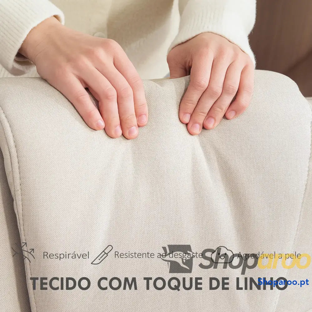 Poltrona Relax Reclinável com Apoio para os Pés Giratória Estofada em Linho e Função Baloiço 67x87x96 cm Bege