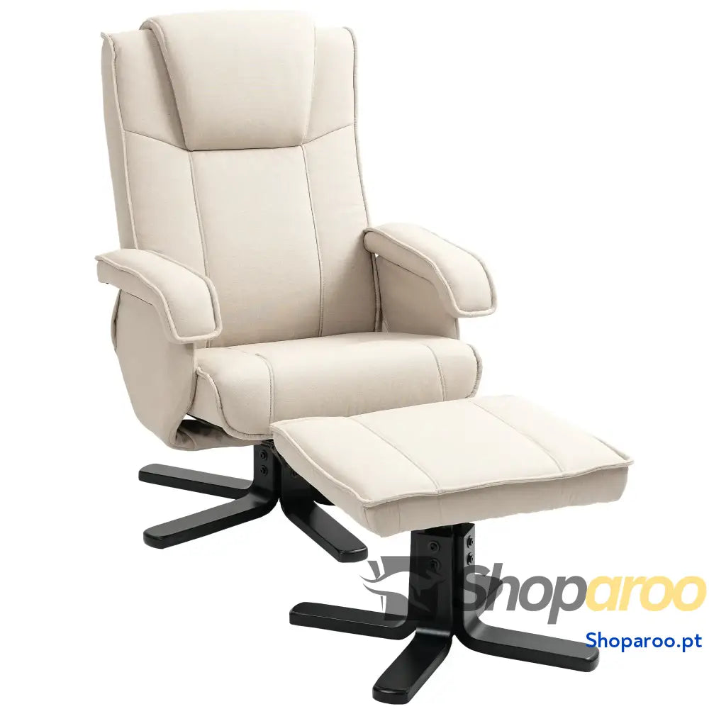Poltrona Relax Reclinável com Apoio para os Pés Giratória Estofada em Linho e Função Baloiço 67x87x96 cm Bege