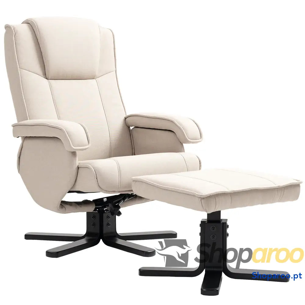 Poltrona Relax Reclinável com Apoio para os Pés Giratória Estofada em Linho e Função Baloiço 67x87x96 cm Bege
