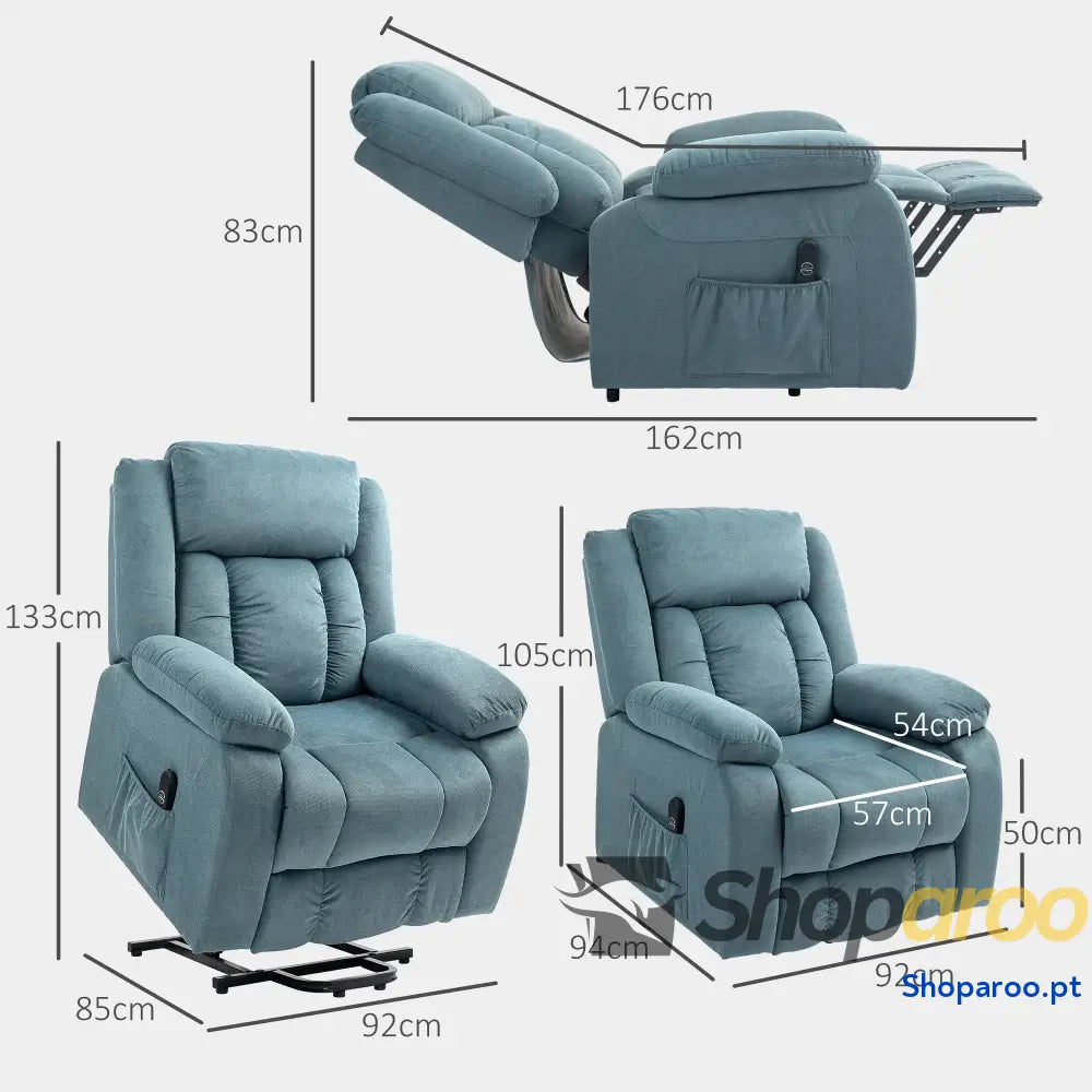 Poltrona Relax Reclinável Elétrica Levanta Pessoas com Controlo Remoto Apoio para os Pés e Bolsos Laterais 92x94x105 cm