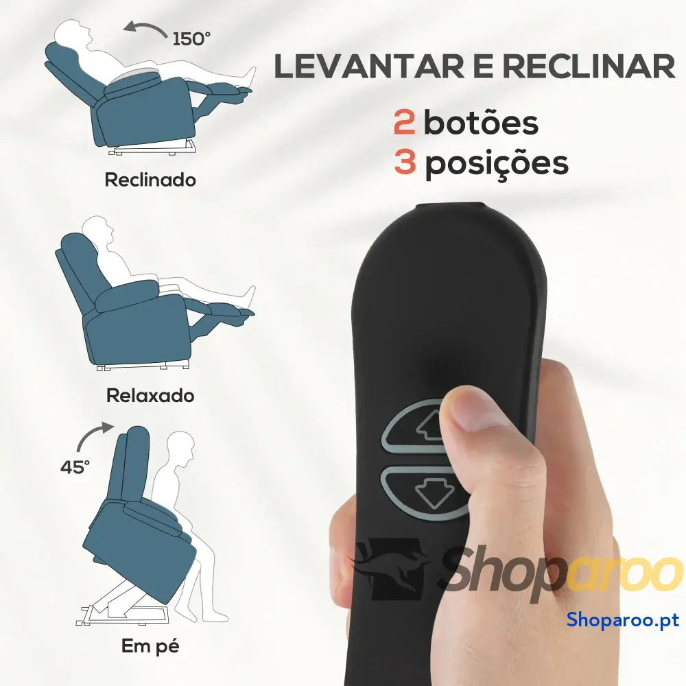 Poltrona Relax Reclinável Elétrica Levanta Pessoas com Controlo Remoto Apoio para os Pés e Bolsos Laterais 92x94x105 cm