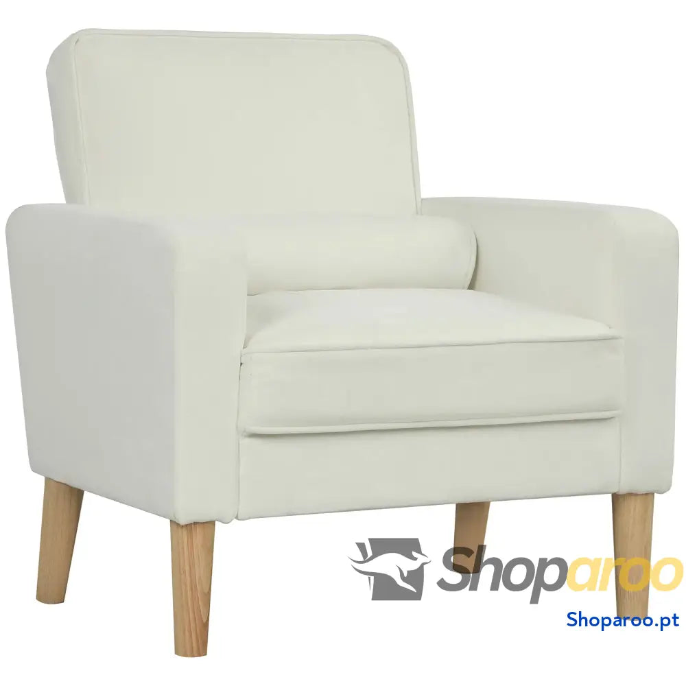 Poltrona Sala de Estar Estofada em Veludo Leitura com Assento Botões e Pés Madeira 76x79x82 cm Creme