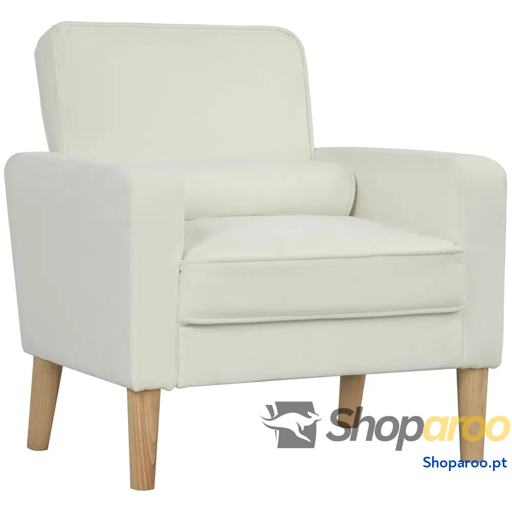 Poltrona Sala de Estar Estofada em Veludo Leitura com Assento Botões e Pés Madeira 76x79x82 cm Creme