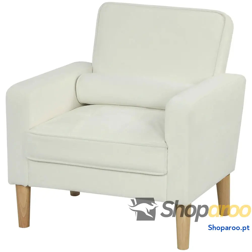 Poltrona Sala de Estar Estofada em Veludo Leitura com Assento Botões e Pés Madeira 76x79x82 cm Creme