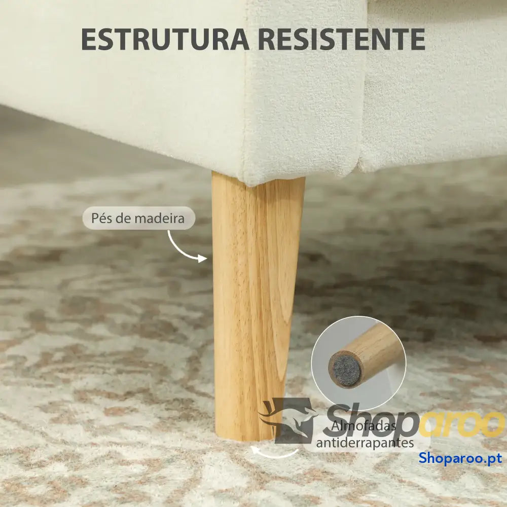 Poltrona Sala de Estar Estofada em Veludo Leitura com Assento Botões e Pés Madeira 76x79x82 cm Creme
