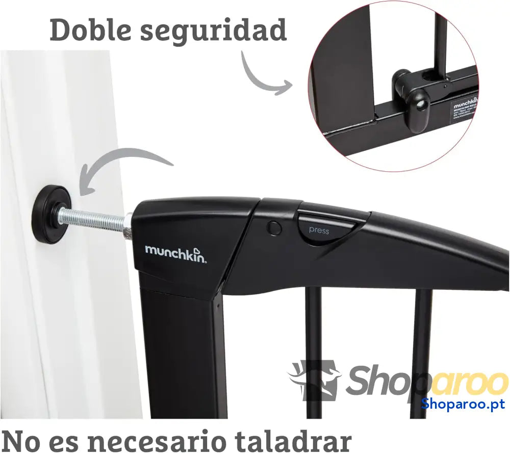Porta de escada Munchkin segura para crianças pequenas e bebés porta ajuste pressão ou cães segurança 76 82 cm preto