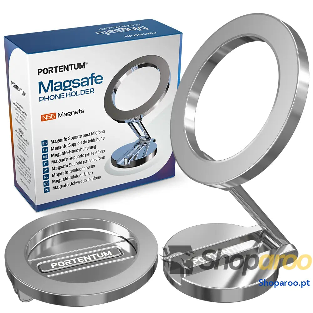 PORTENTUM Suporte móvel para carro Magsafe dobrável com poderoso íman (20 x N52) e rotação de 360 ° – espigão