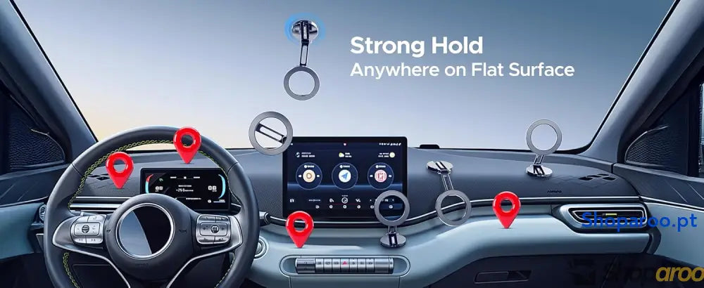 PORTENTUM Suporte móvel para carro Magsafe dobrável com poderoso íman (20 x N52) e rotação de 360 ° – espigão