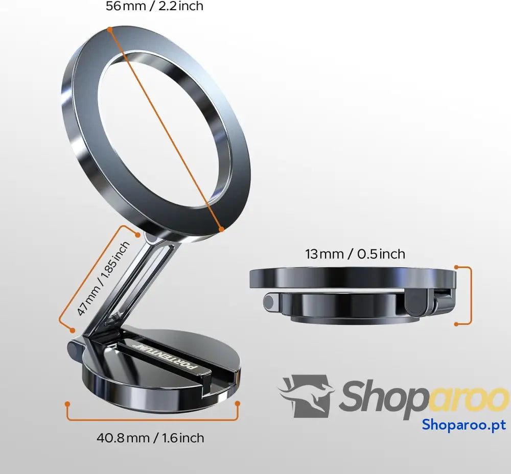 PORTENTUM Suporte móvel para carro Magsafe dobrável com poderoso íman (20 x N52) e rotação de 360 ° – espigão
